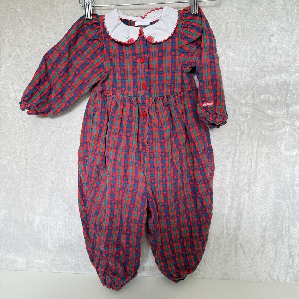 Vintage OshKosh Baby B'Gosh Apples  jumpsuit 24 months Peter Pan Collar USA 90s